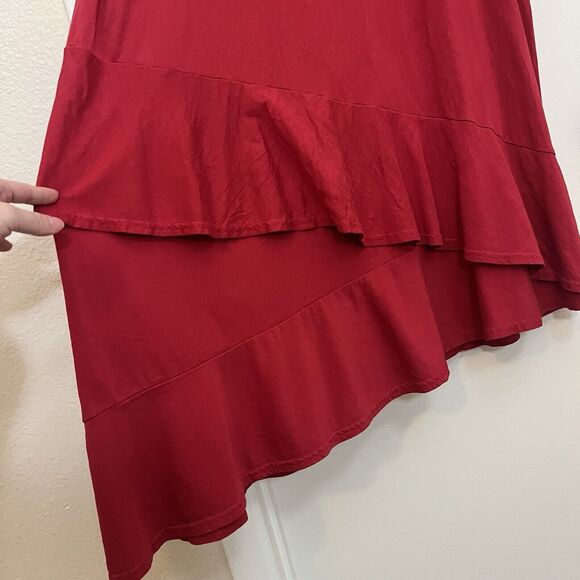 Soft Surroundings XL 1X Lucia Flounce Dress  Red Ruffled Tiered Asymmetrical Hem - Picture 6 of 8